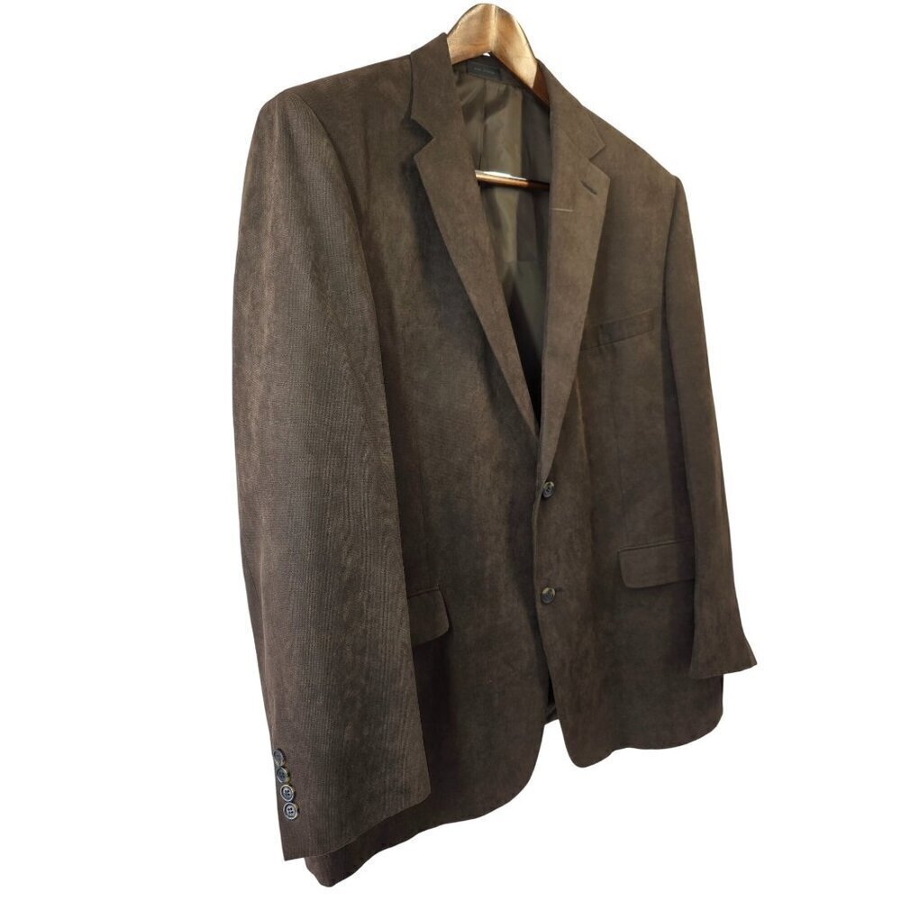 Chocolate Brown 2 Btn Sport Coat Sz 50R Faux Suede by Andrew Fezza 3.5" Lapel